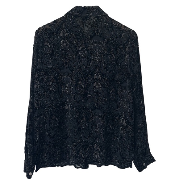 Laura Ashley VTG Button Top M Black Silk Velvet Burnout Witchy Whimsy Goth Vamp - Picture 7 of 16